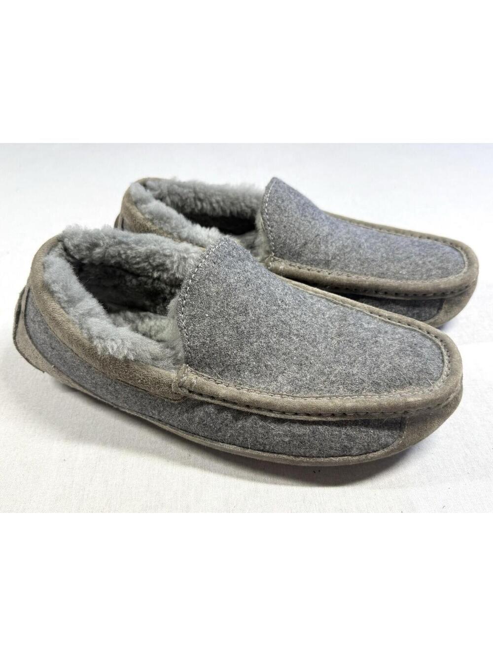 UGG Ascot Moccasins Slippers Men Sz 8/40.5 EU Gray Wool Sheepskin Sherpa Camping